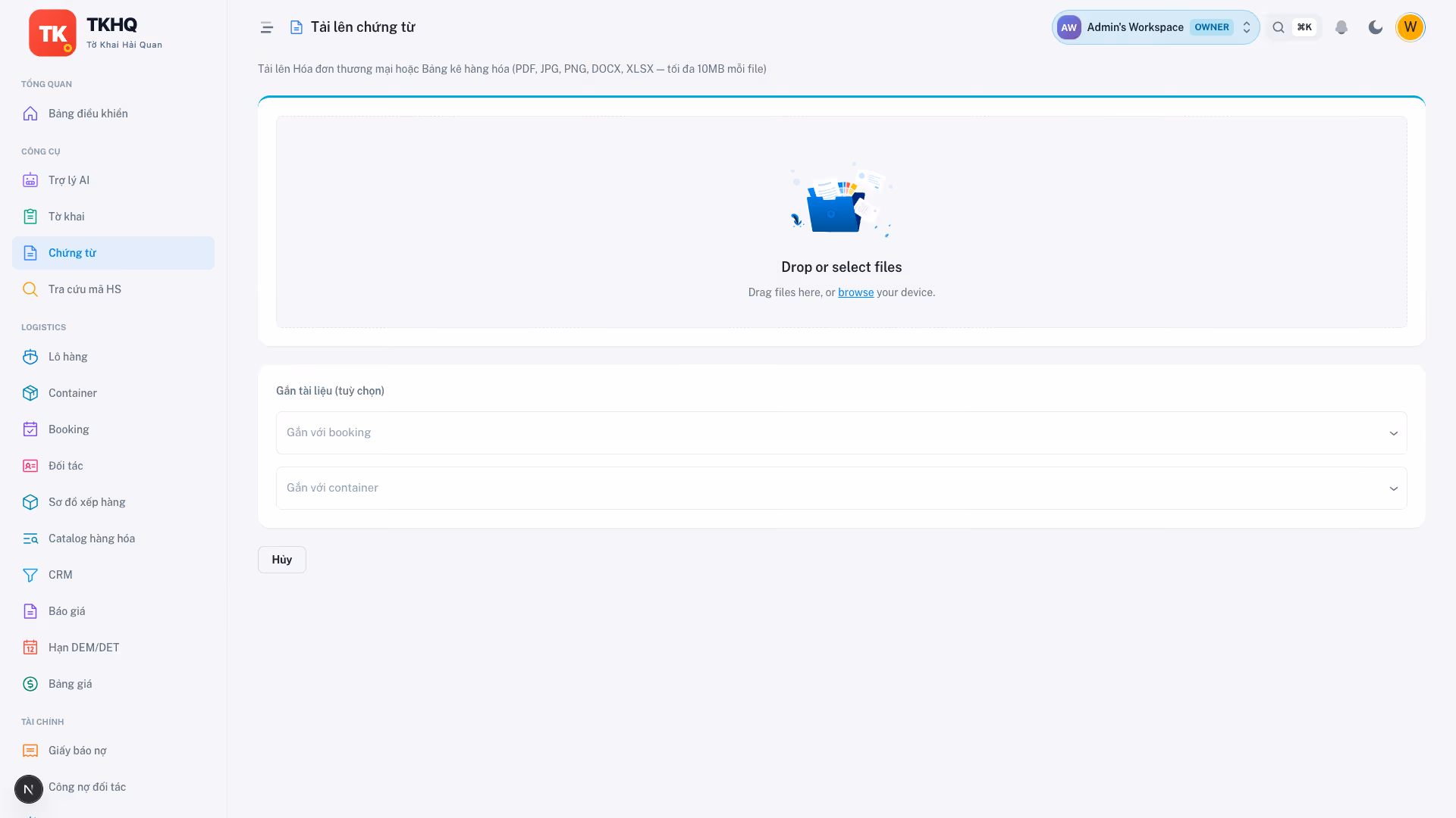 TKHQ upload chứng từ — AI đọc & trích xuất dữ liệu tự động