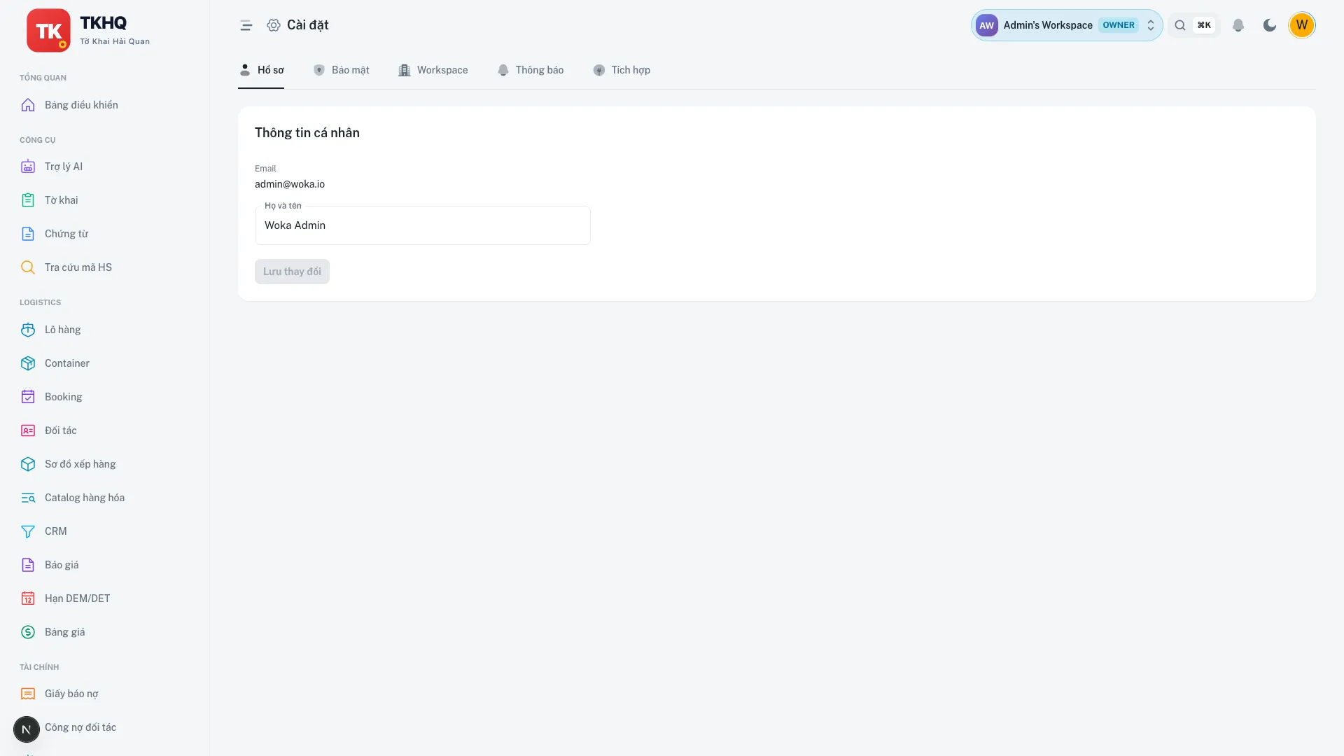 Màn hình thiết lập tích hợp thông báo Telegram của workspace trên TKHQ